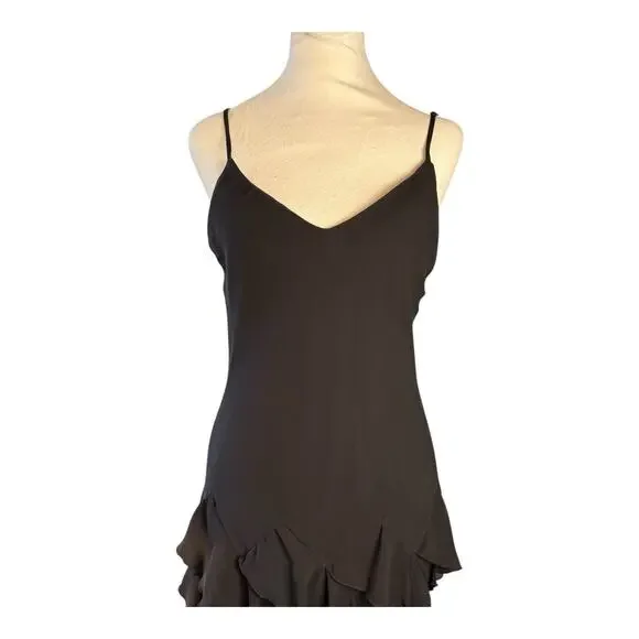 VTG Ruffle Asymmetrical Handkerchief Black Midi Dress Silky Fairy Whimsigoth Y2K - Picture 2 of 14